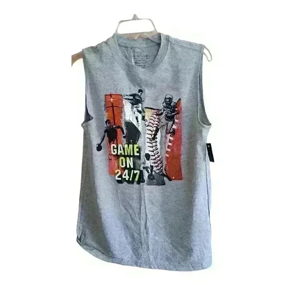 Faded Glory Boys 2XL 18 Graphic Tank Top Gray Red Game on 24/7 NWT - Picture 3 of 6